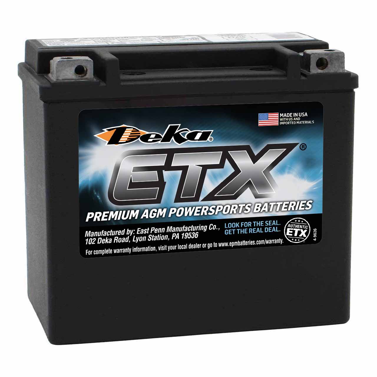 Deka ETX16 AGM Powersport Battery &ndash; Group 16-B &ndash; Factory Activated
