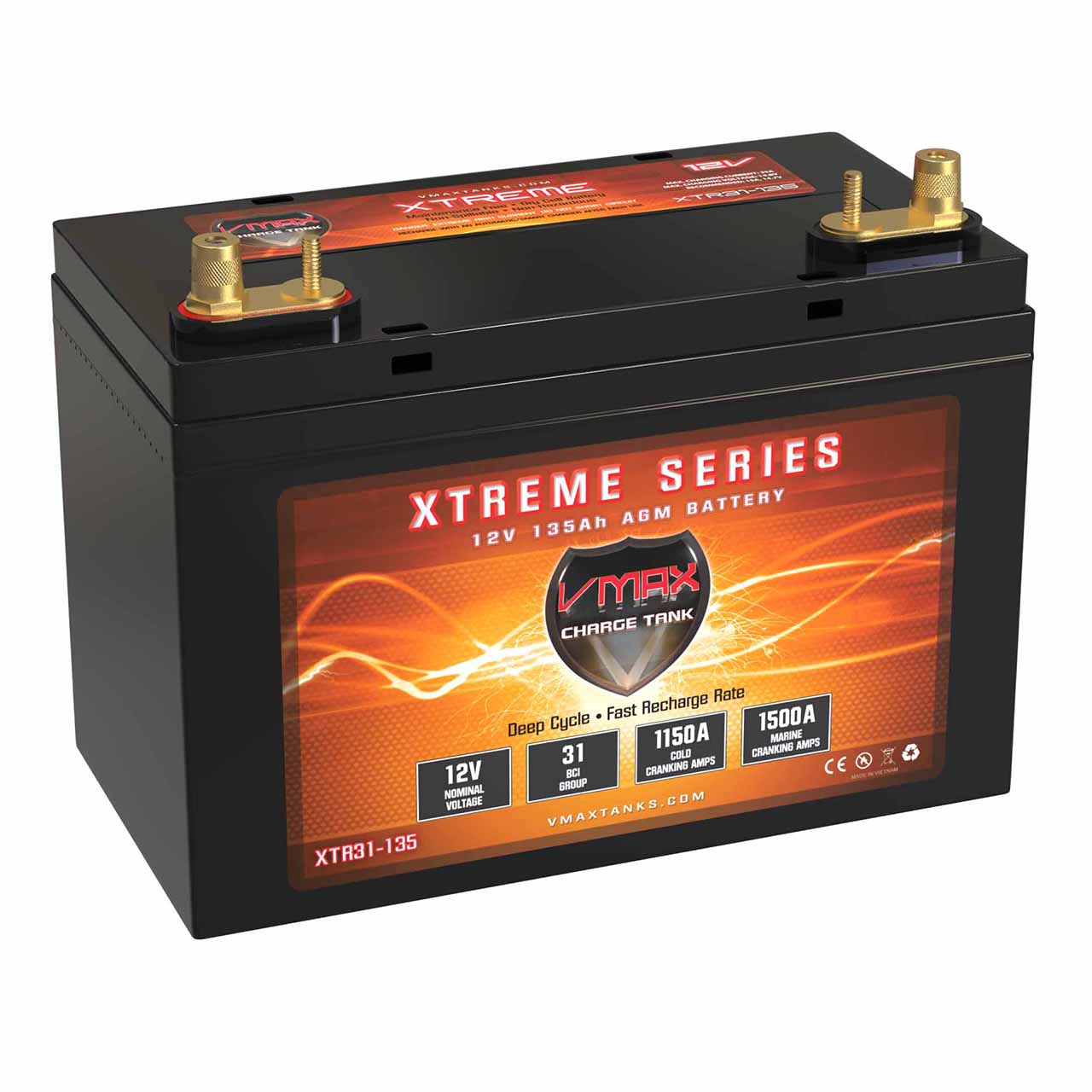VMAX XTR31-135 12V 135Ah AGM Deep Cycle Marine Battery &ndash; Group 31