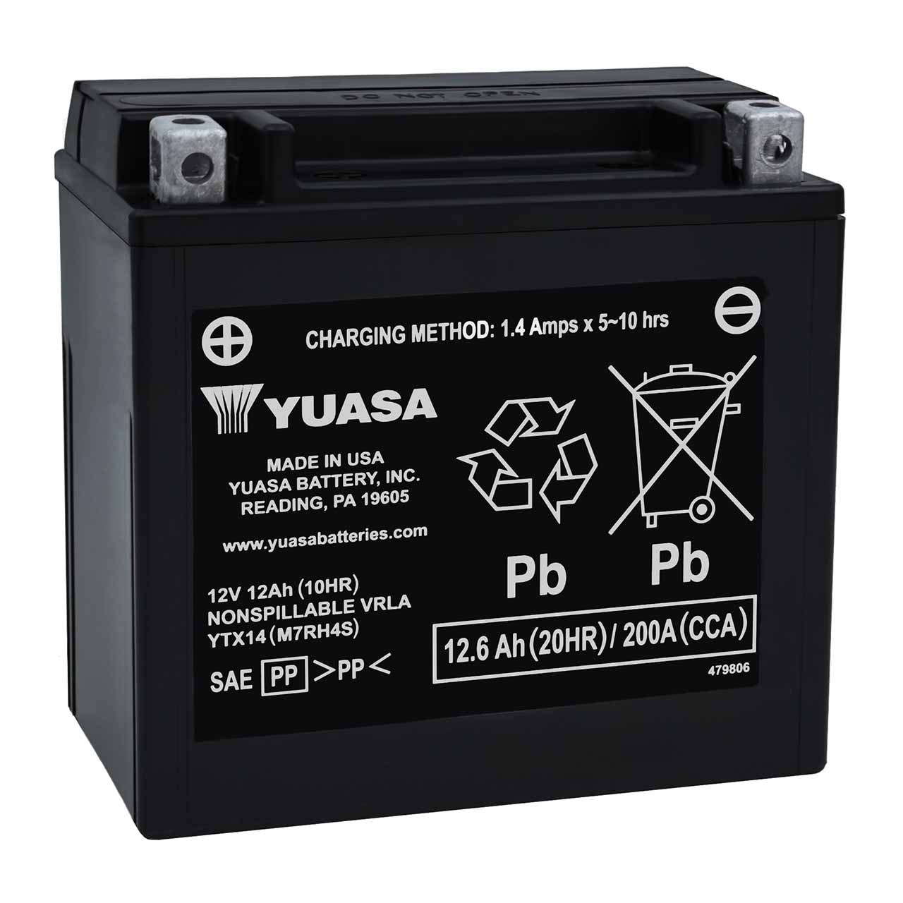 Yuasa YTX14 AGM Powersport Battery &ndash; Group 14 &ndash; Factory Activated