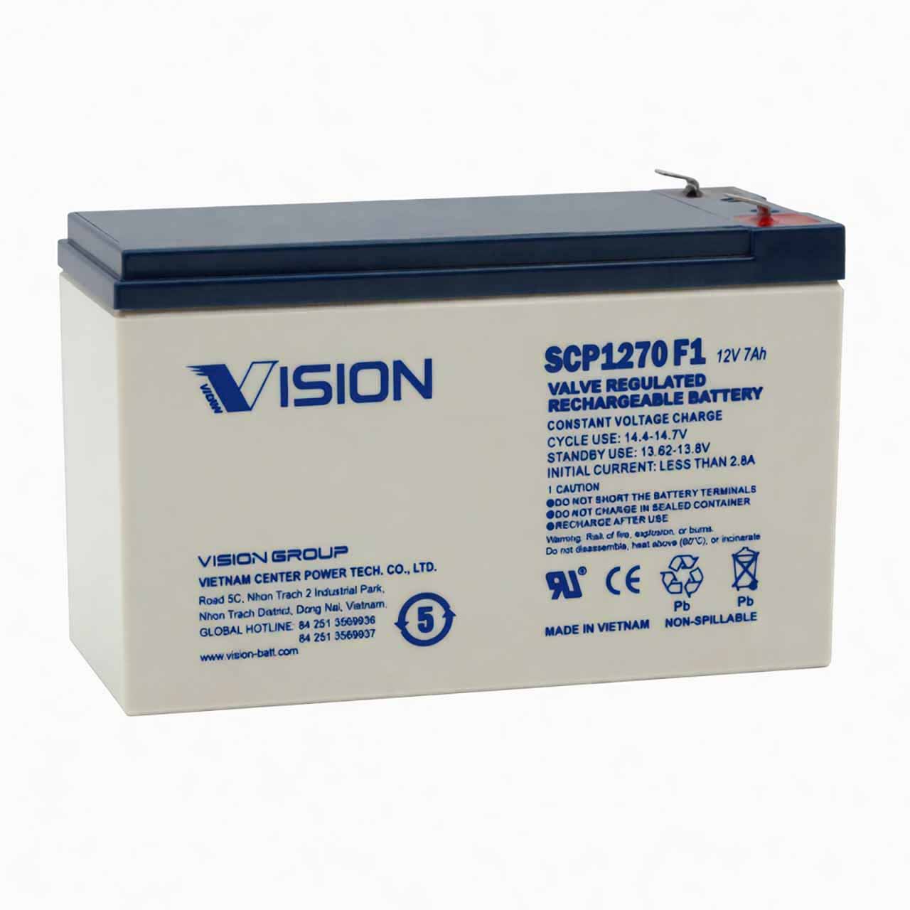 Vision SCP1270 12V 7Ah AGM Battery with F1 Terminals