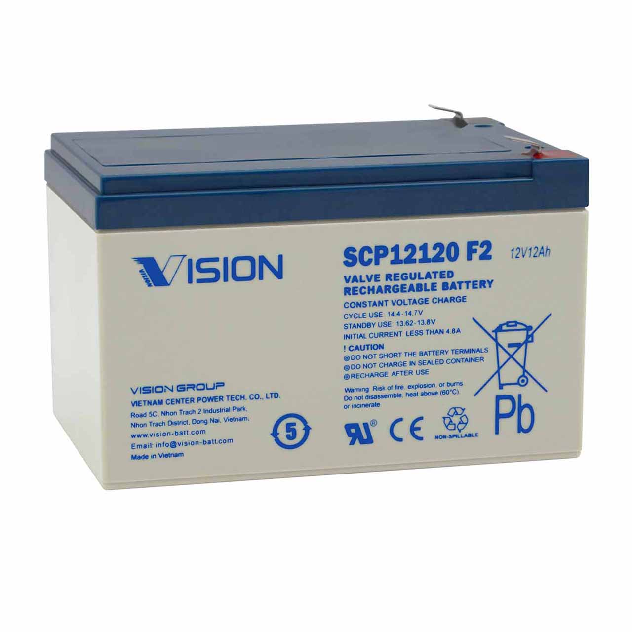 Vision SCP12120 12V 12Ah AGM Battery with F2 Terminals