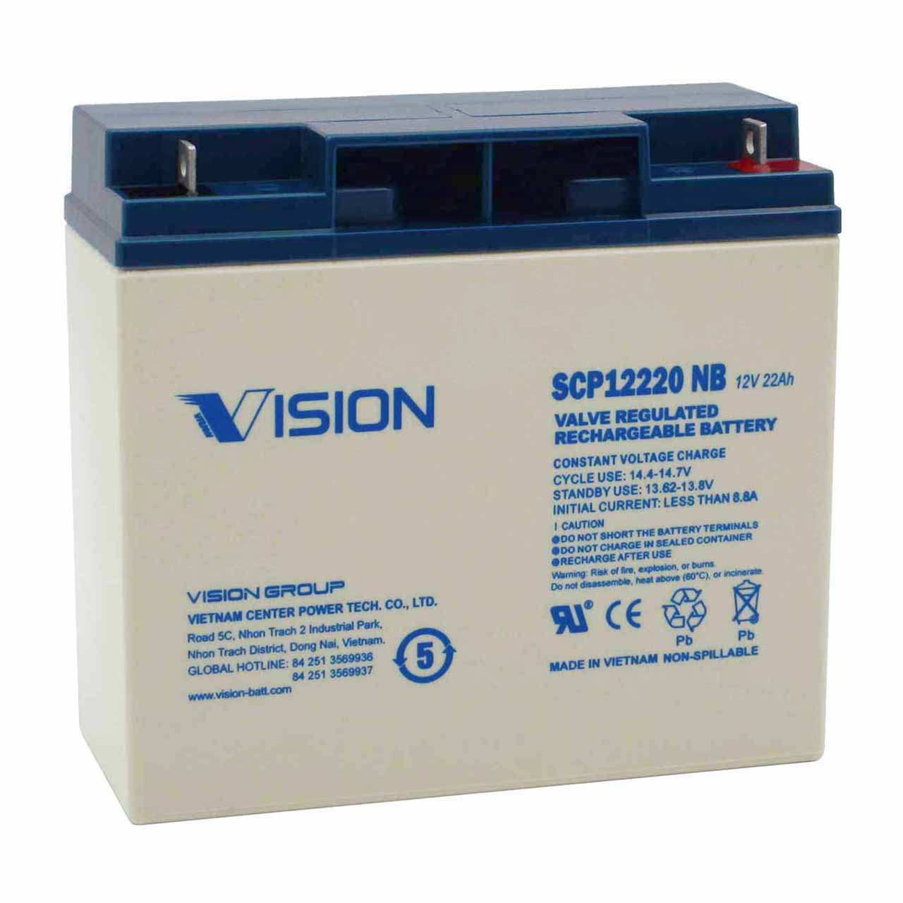 Vision SCP12220 12V 22Ah AGM Battery with Nut & Bolt Terminals Vision SCP12220 12V 22Ah AGM Battery with Nut & Bolt Terminals